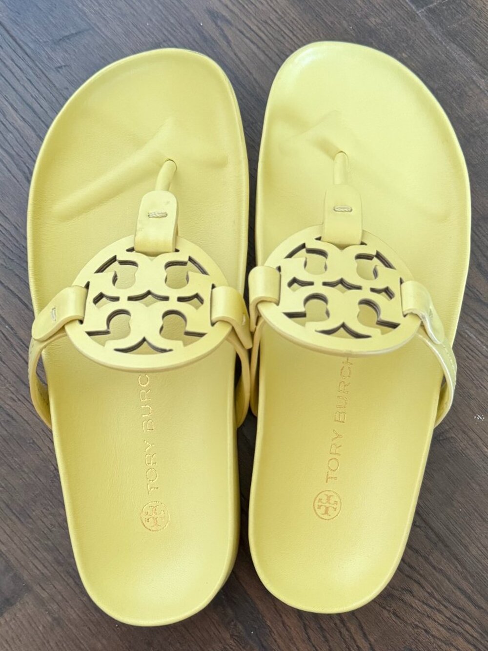 Like New Tory Burch Miller Cloud Sandals Butter Yellow Leather Footbed Size 7